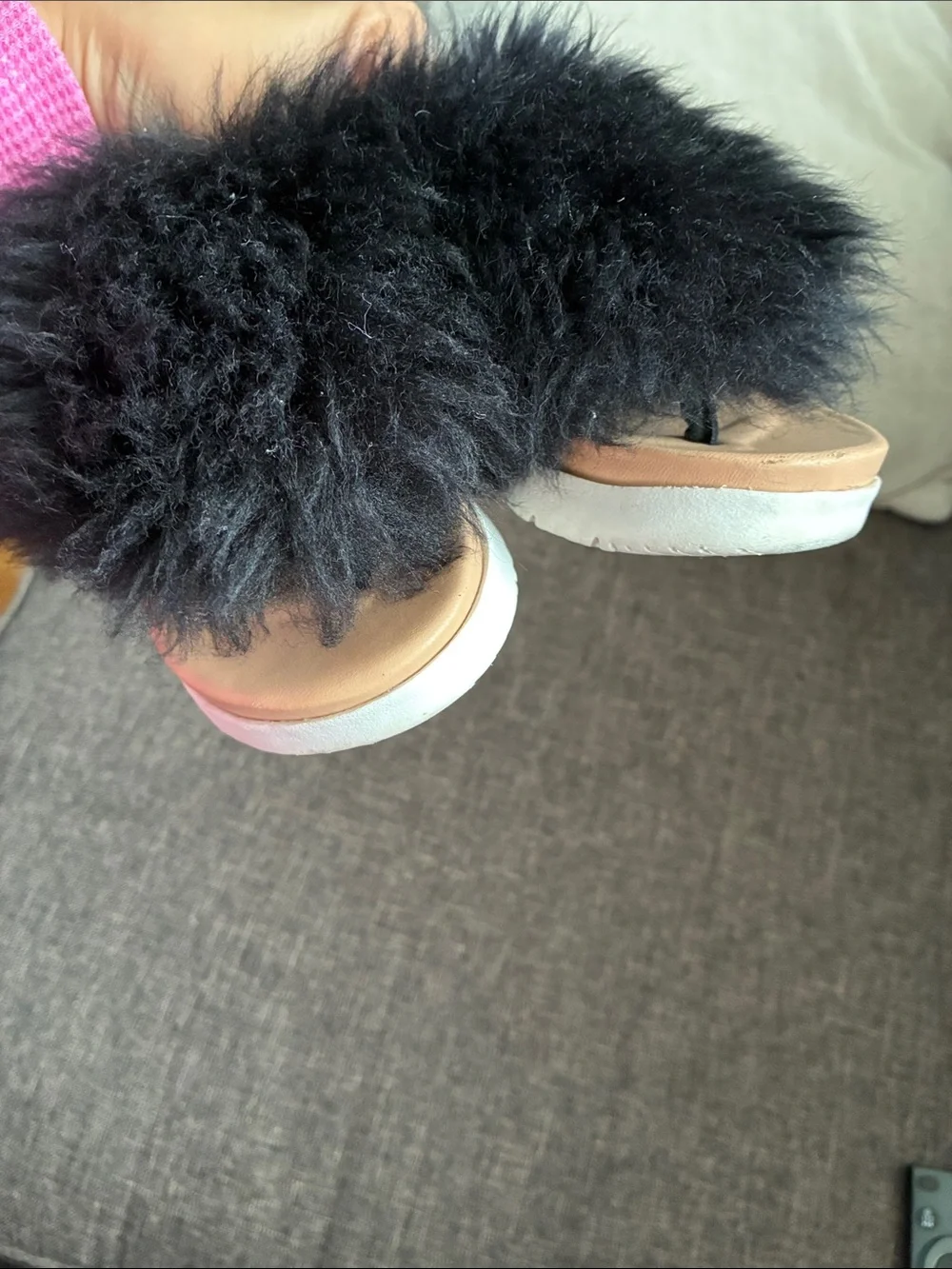 UGG Kids Black Fluffy Slingback Sandals